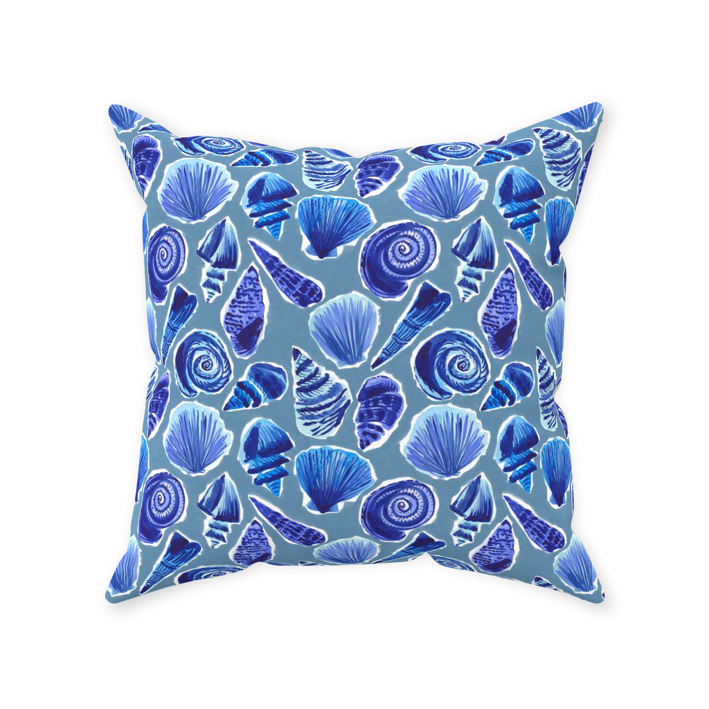 She Sells Seashells in Ocean Blue Throw Pillow