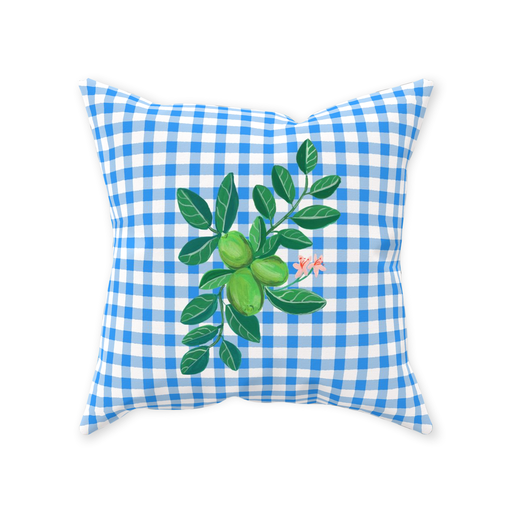 Lime on Blue Gingham Throw Pillow