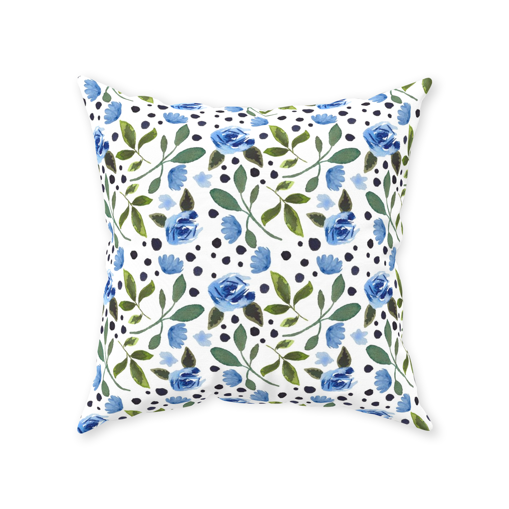 Blue Rose Vines Throw Pillow