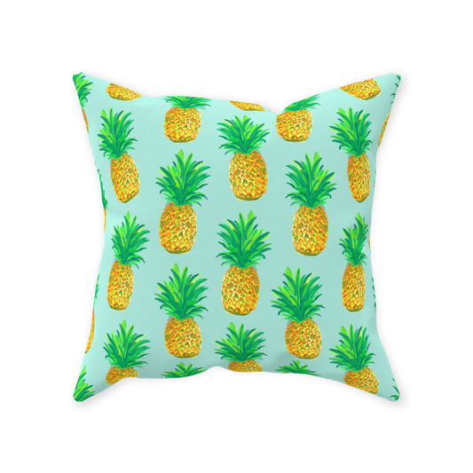 Pineapples on Teal Throw Pillow