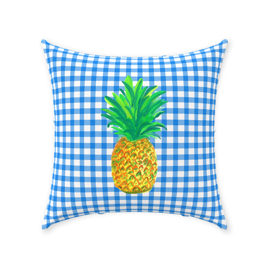 Blue Gingham and Pineapple Throw Pillow