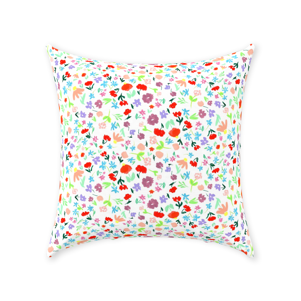 Ditsy Flower Dance on White Throw Pillow