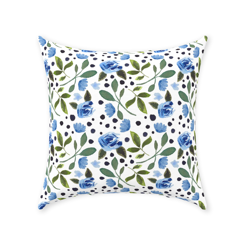 Blue Rose Vines Throw Pillow