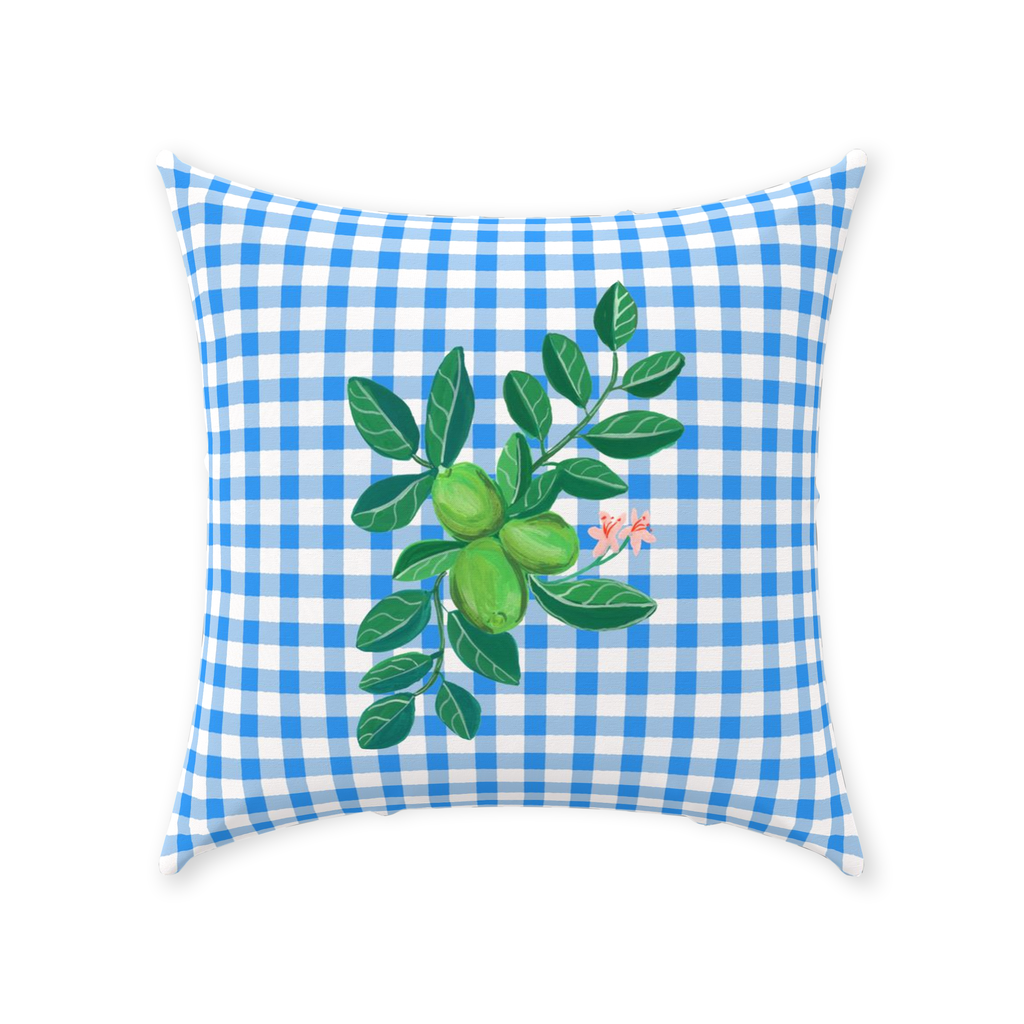 Lime on Blue Gingham Throw Pillow