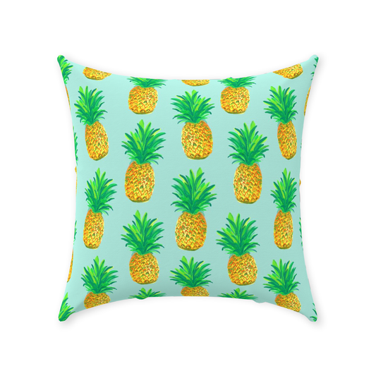 Pineapples on Teal Throw Pillow