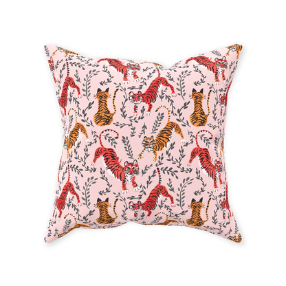 Playful Tigers on Blush Throw Pillow