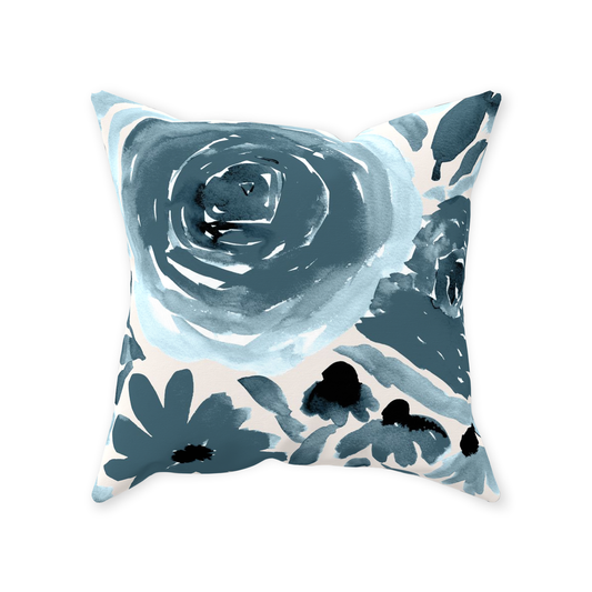 Whimsical Blue Grey Flowers Throw Pillow