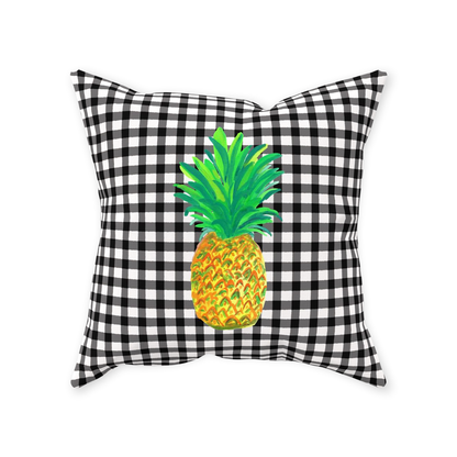 Black and White Gingham and Pineapple Throw Pillow