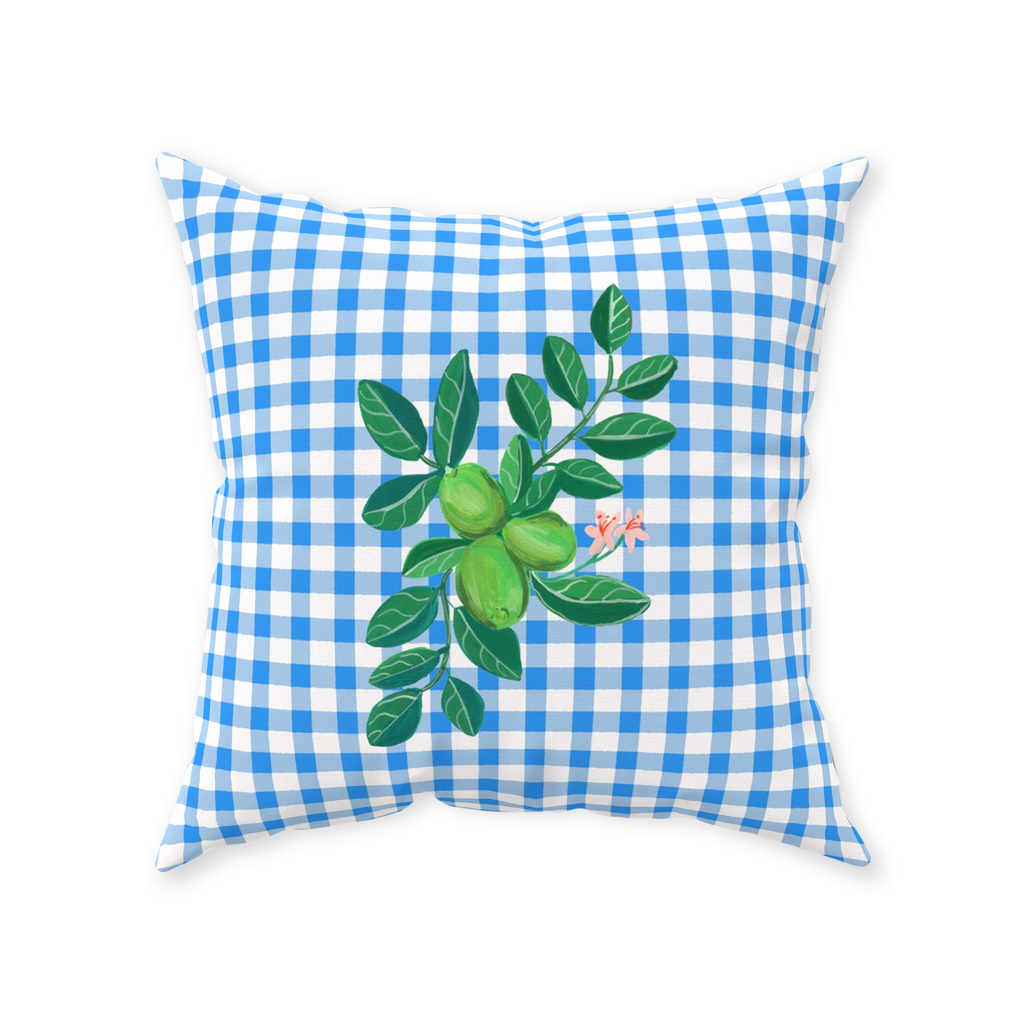 Lime on Blue Gingham Throw Pillow