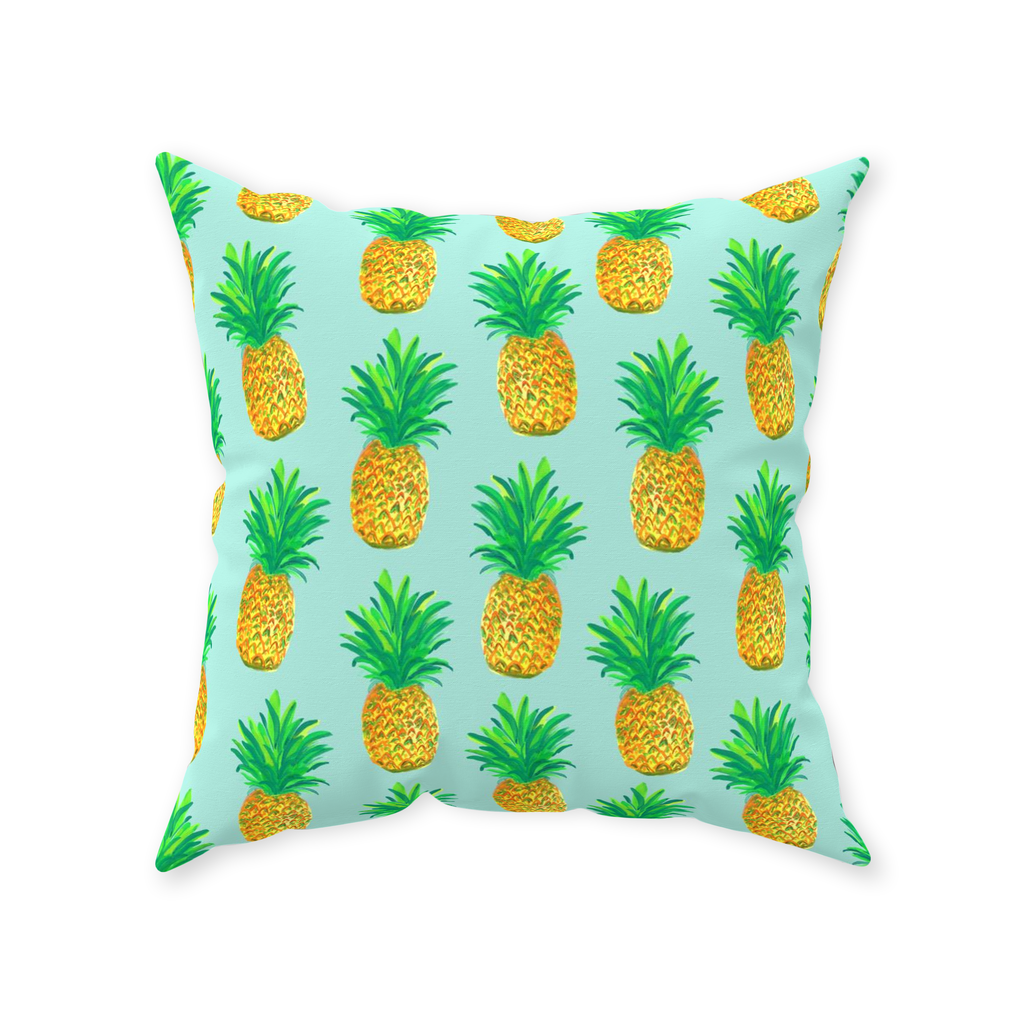 Pineapples on Teal Throw Pillow