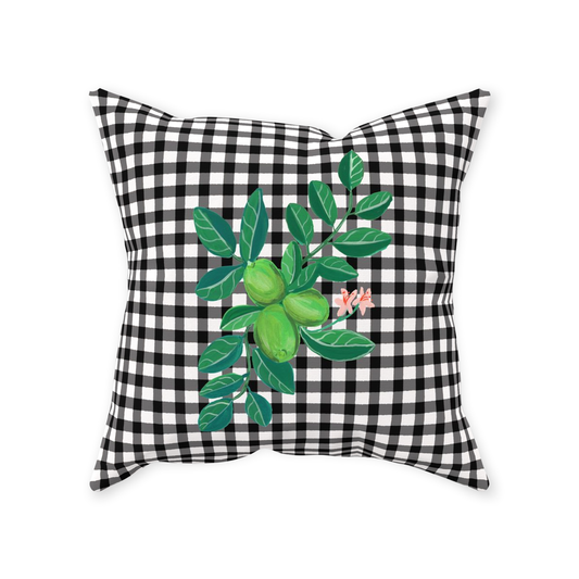 Lime on Black and White Gingham Throw Pillow