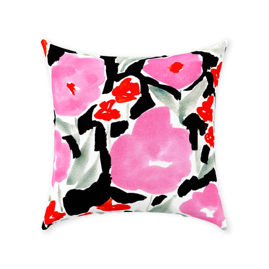 Pretty Pink Abstract Flowers Throw Pillow