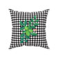 Lime on Black and White Gingham Throw Pillow