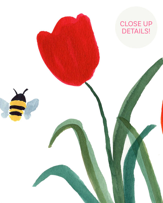 Tulips and Bumblebees Art Print