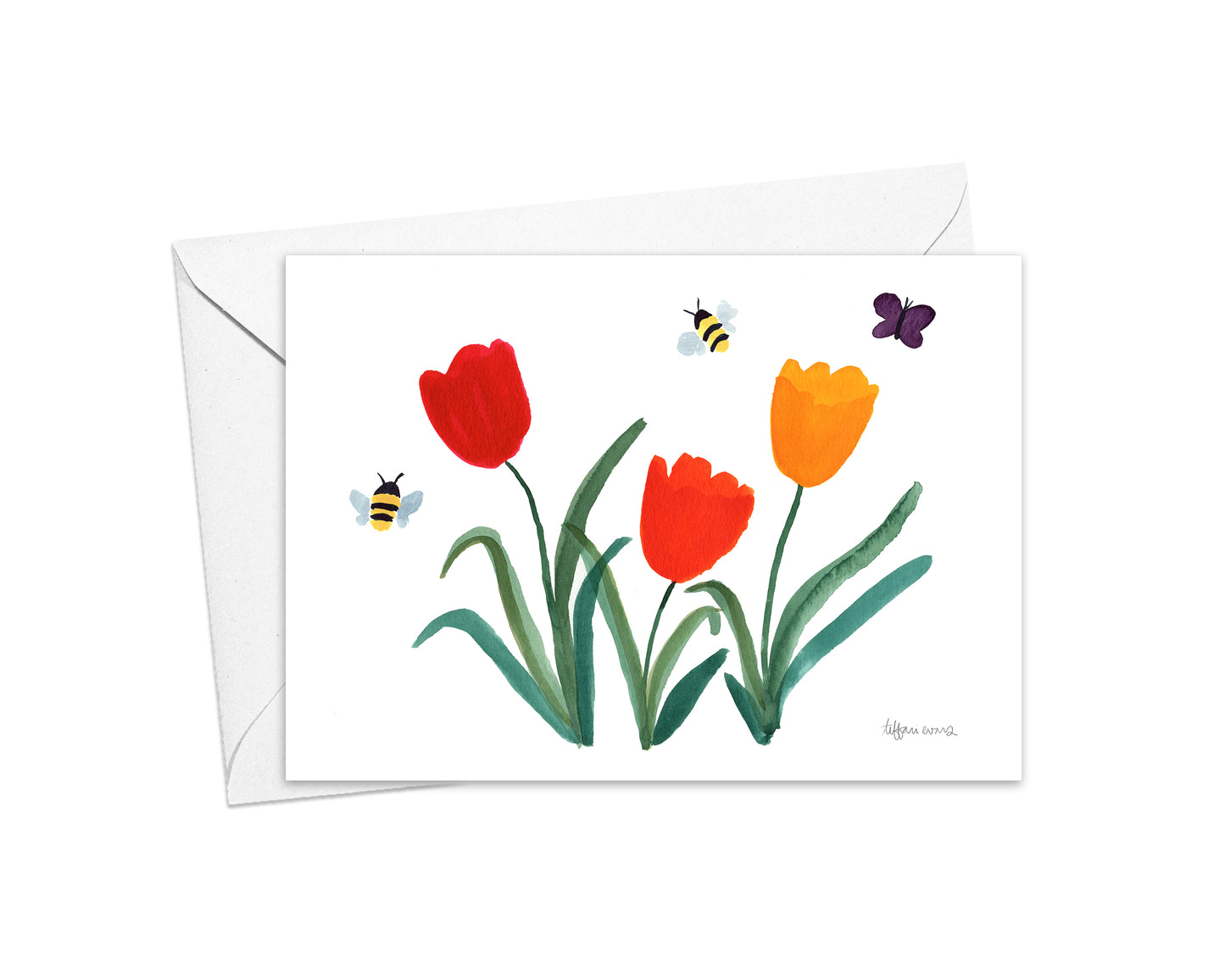 Tulips and Bees Stationery Cards