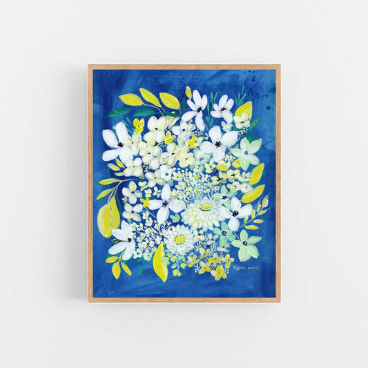 White and Lime Flower Burst Art Print